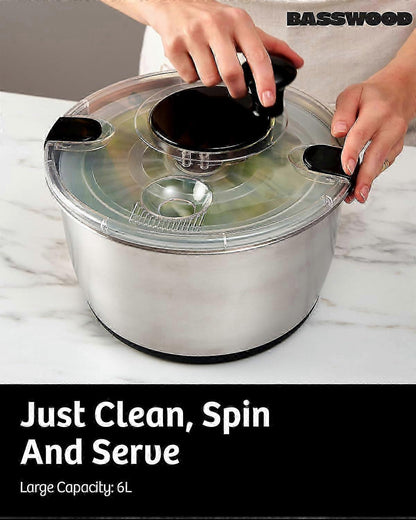 Large Stainless Steel Salad Spinner Easy Compact Kitchen Tool V1263-JX-5408