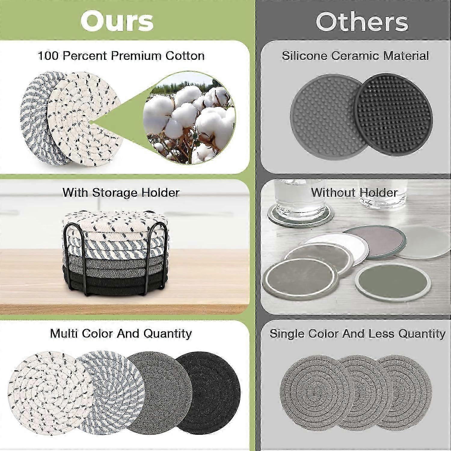 8pcs Absorbent Boho Drink Coasters for Coffee Table Gray V1263-JX-5415