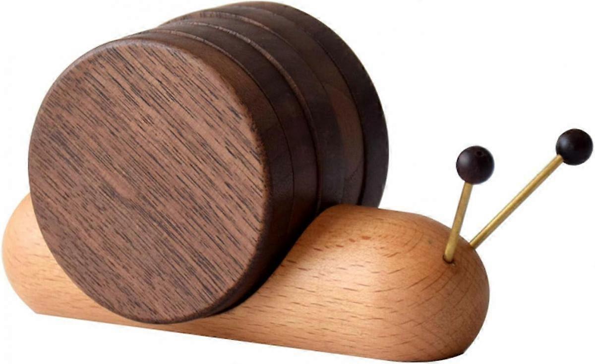 Round Wooden Coaster Set Funny Snail Shape Black Walnut V1263-JX-5416