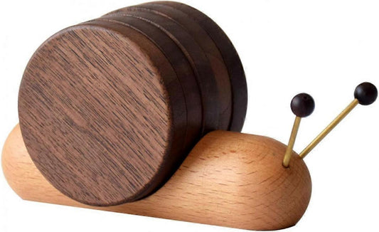 Round Wooden Coaster Set Funny Snail Shape Black Walnut V1263-JX-5416
