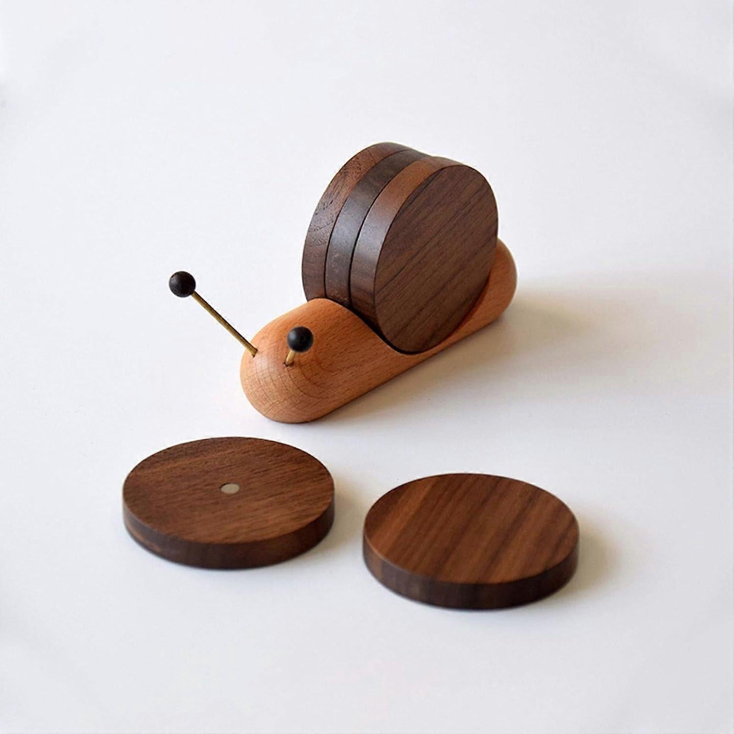 Round Wooden Coaster Set Funny Snail Shape Black Walnut V1263-JX-5416