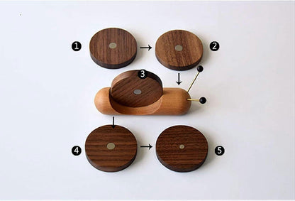 Round Wooden Coaster Set Funny Snail Shape Black Walnut V1263-JX-5416