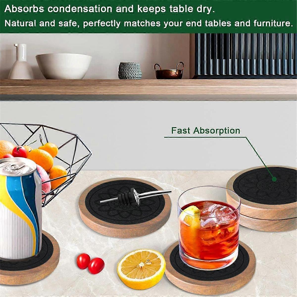 5pcs Wooden Absorbent Drink Coasters for Coffee Table V1263-JX-5421