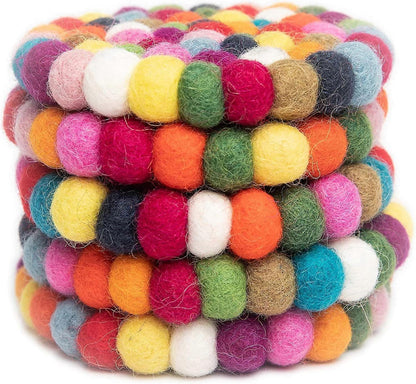 5pcs Felt Ball Round Drink Coasters Set V1263-JX-5425