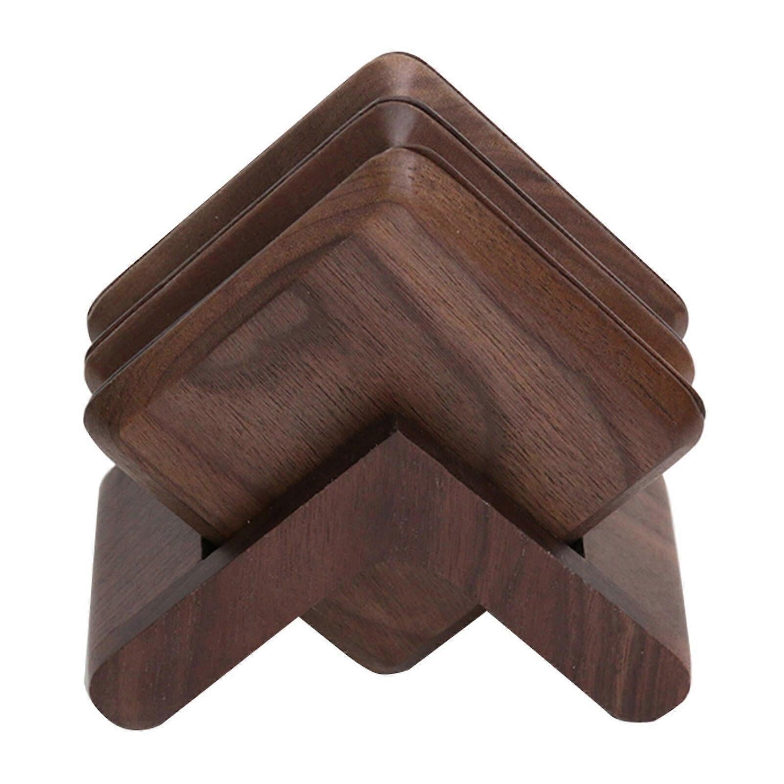 6pcs Wooden Drink Coasters with Holder for Kitchen Cafe V1263-JX-5429