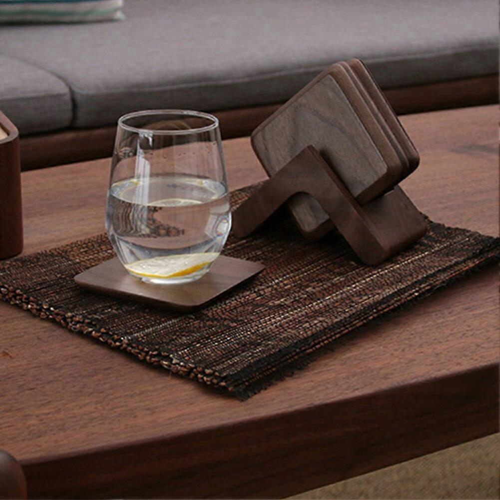 6pcs Wooden Drink Coasters with Holder for Kitchen Cafe V1263-JX-5429
