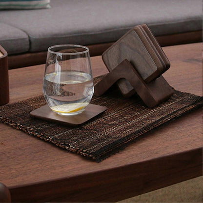 6pcs Wooden Drink Coasters with Holder for Kitchen Cafe V1263-JX-5429