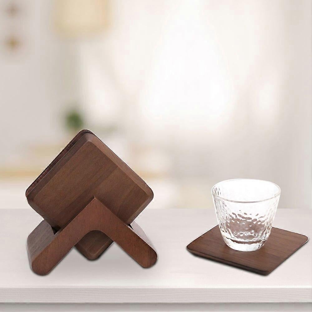 6pcs Wooden Drink Coasters with Holder for Kitchen Cafe V1263-JX-5429
