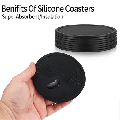 8pcs Round Black Silicone Drink Coasters for Glasses Cups V1263-JX-5430