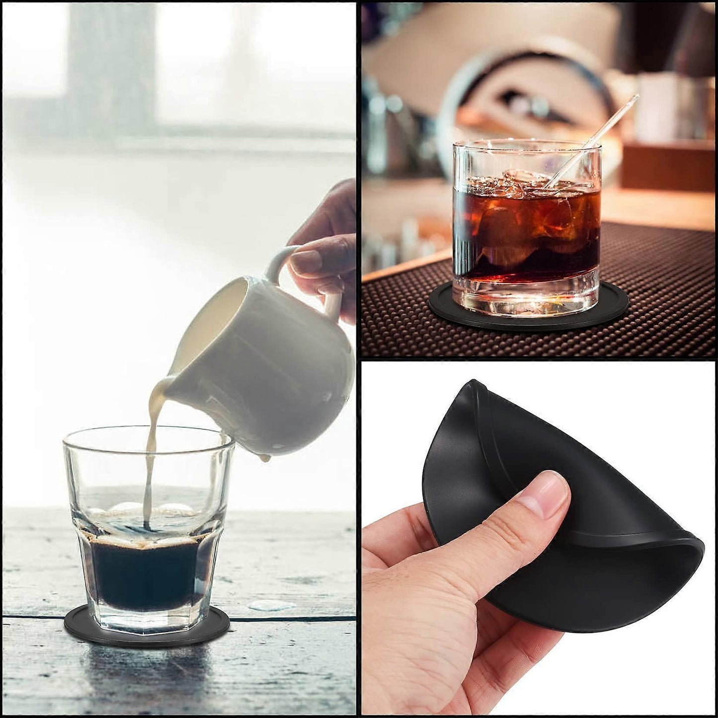 8pcs Round Black Silicone Drink Coasters for Glasses Cups V1263-JX-5430