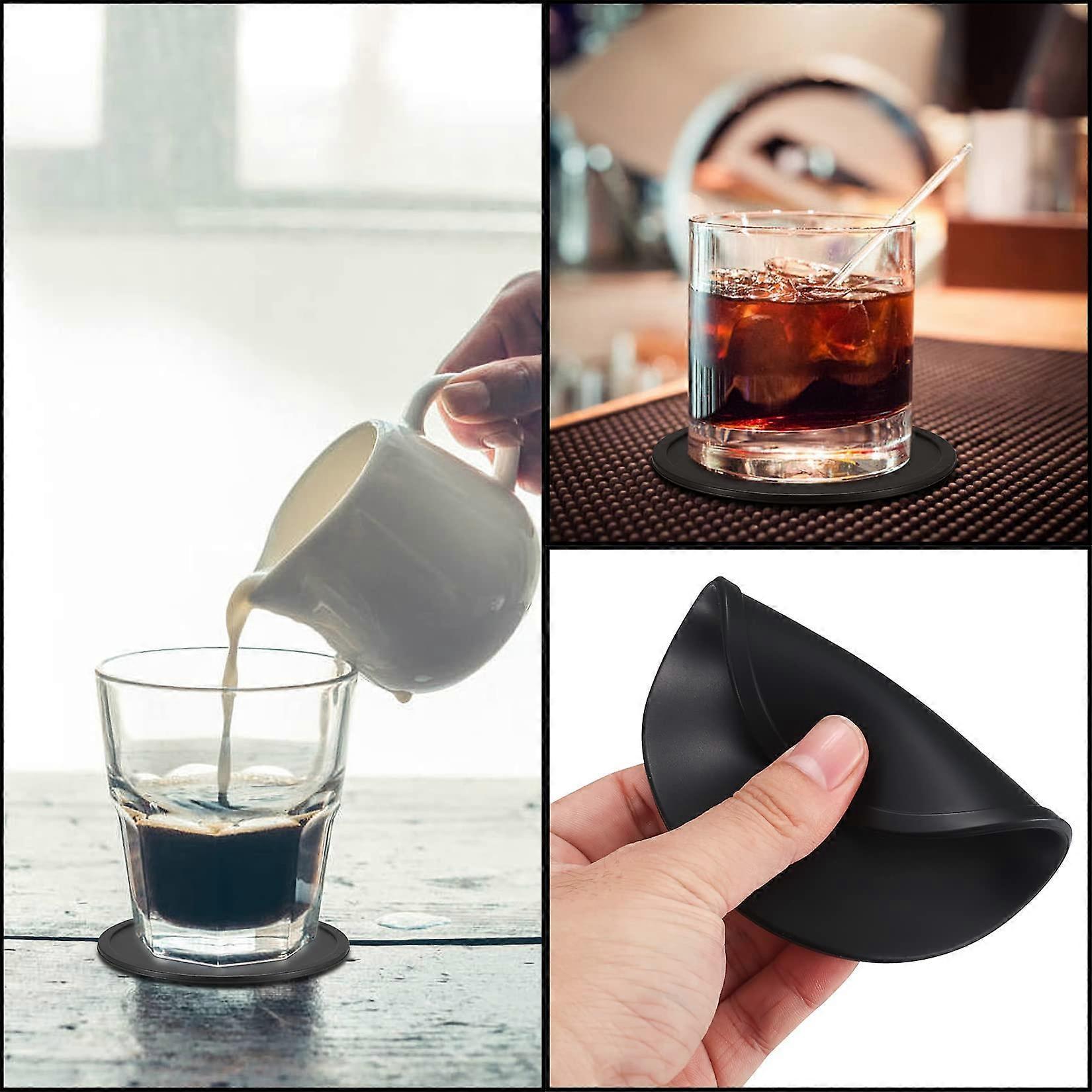 8pcs Round Black Silicone Drink Coasters for Glasses Cups V1263-JX-5430