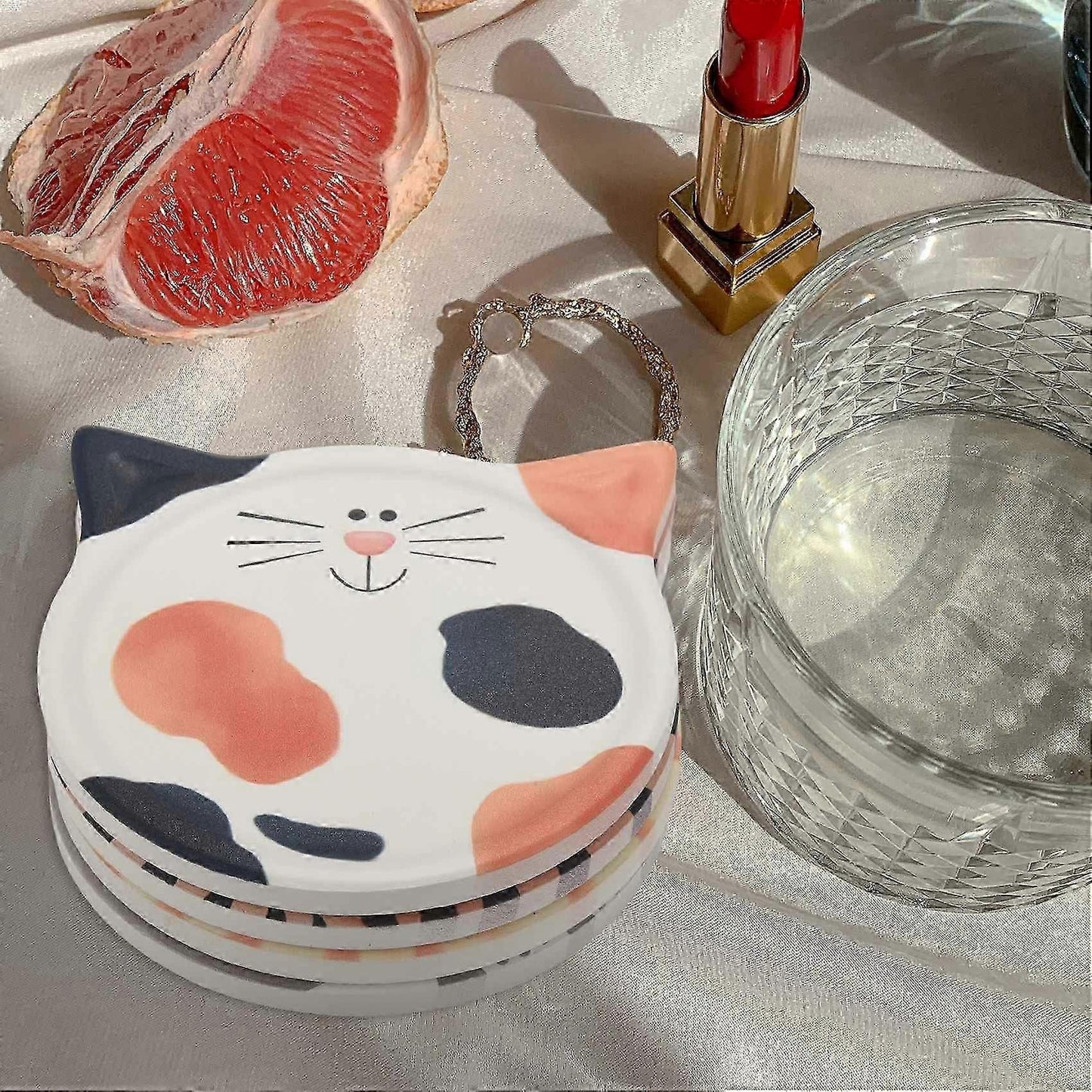 4pcs Absorbent Ceramic Drink Coasters Cute Design for Coffee Milk Tea V1263-JX-5431