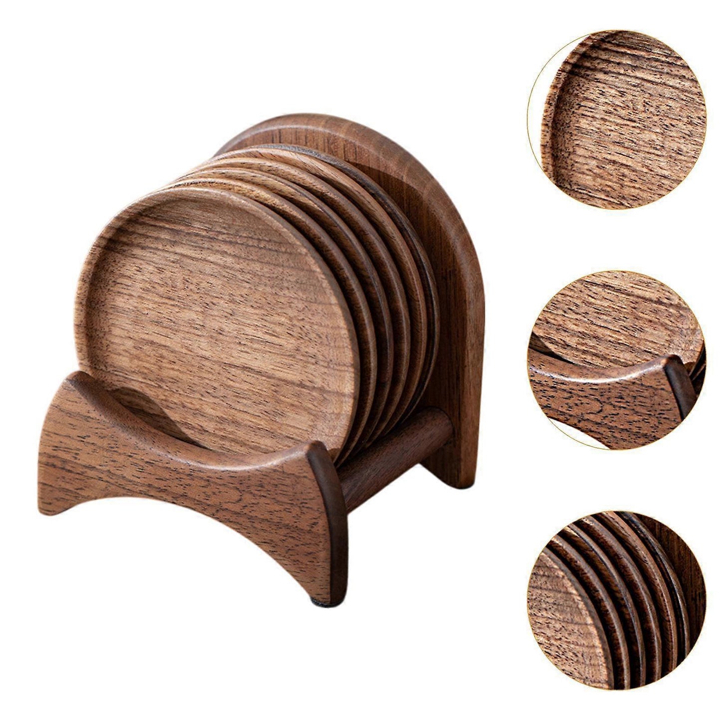 6pcs Wooden Drink Coasters with Holder for Household Freezer Fridge V1263-JX-5437