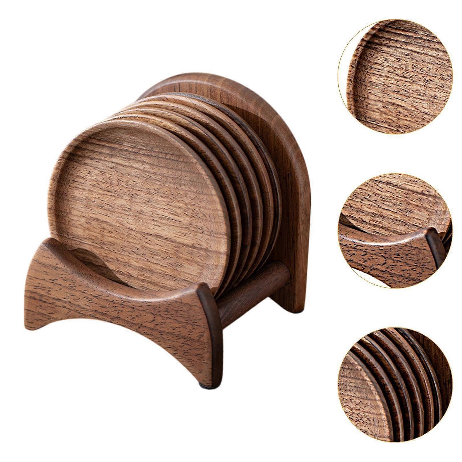 6pcs Wooden Drink Coasters with Holder for Household Freezer Fridge V1263-JX-5437