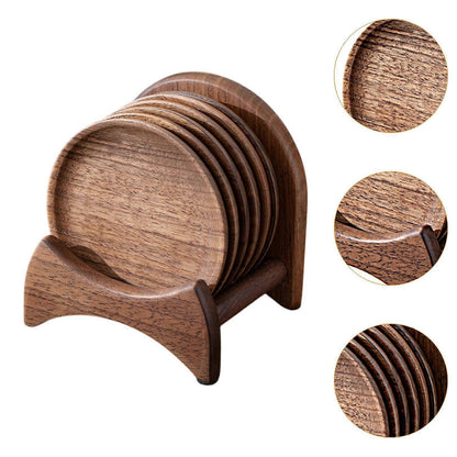 6pcs Wooden Drink Coasters with Holder for Household Freezer Fridge V1263-JX-5437
