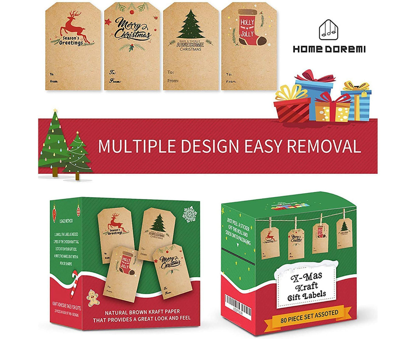 300Pcs/Roll Christmas Gift Sticker-Cowhide Color V1263-JX-544