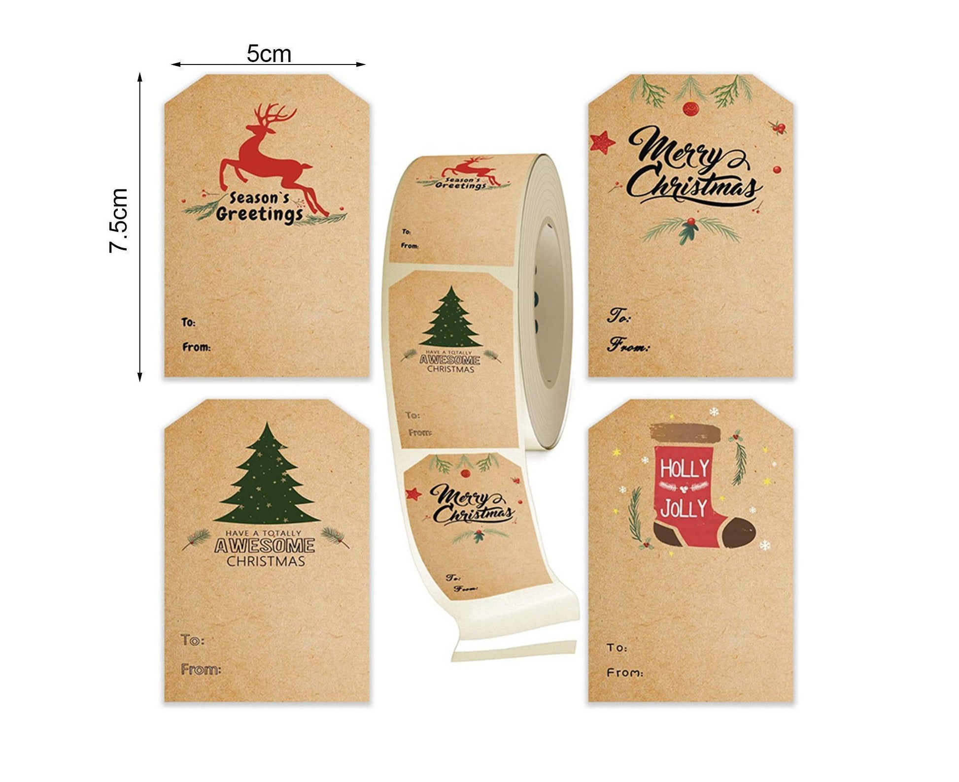 300Pcs/Roll Christmas Gift Sticker-Cowhide Color V1263-JX-544