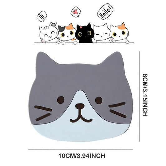 5pcs Cute Cartoon Cat Silicone Drink Coasters Decorative Table Coasters V1263-JX-5444