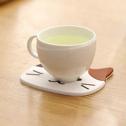 5pcs Cute Cartoon Cat Silicone Drink Coasters Decorative Table Coasters V1263-JX-5444