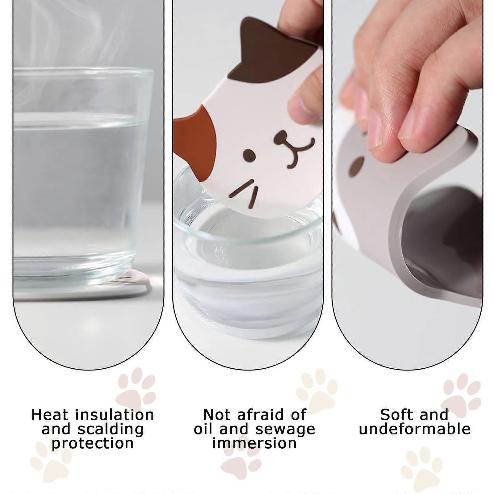 5pcs Cute Cartoon Cat Silicone Drink Coasters Decorative Table Coasters V1263-JX-5444