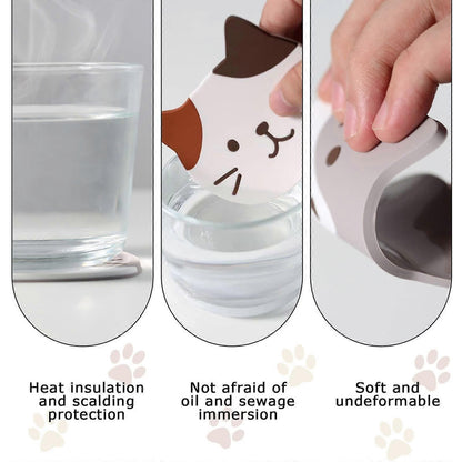5pcs Cute Cartoon Cat Silicone Drink Coasters Decorative Table Coasters V1263-JX-5444