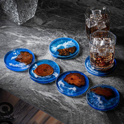 6pcs Wooden Epoxy Resin Drink Coasters Modern Style V1263-JX-5445