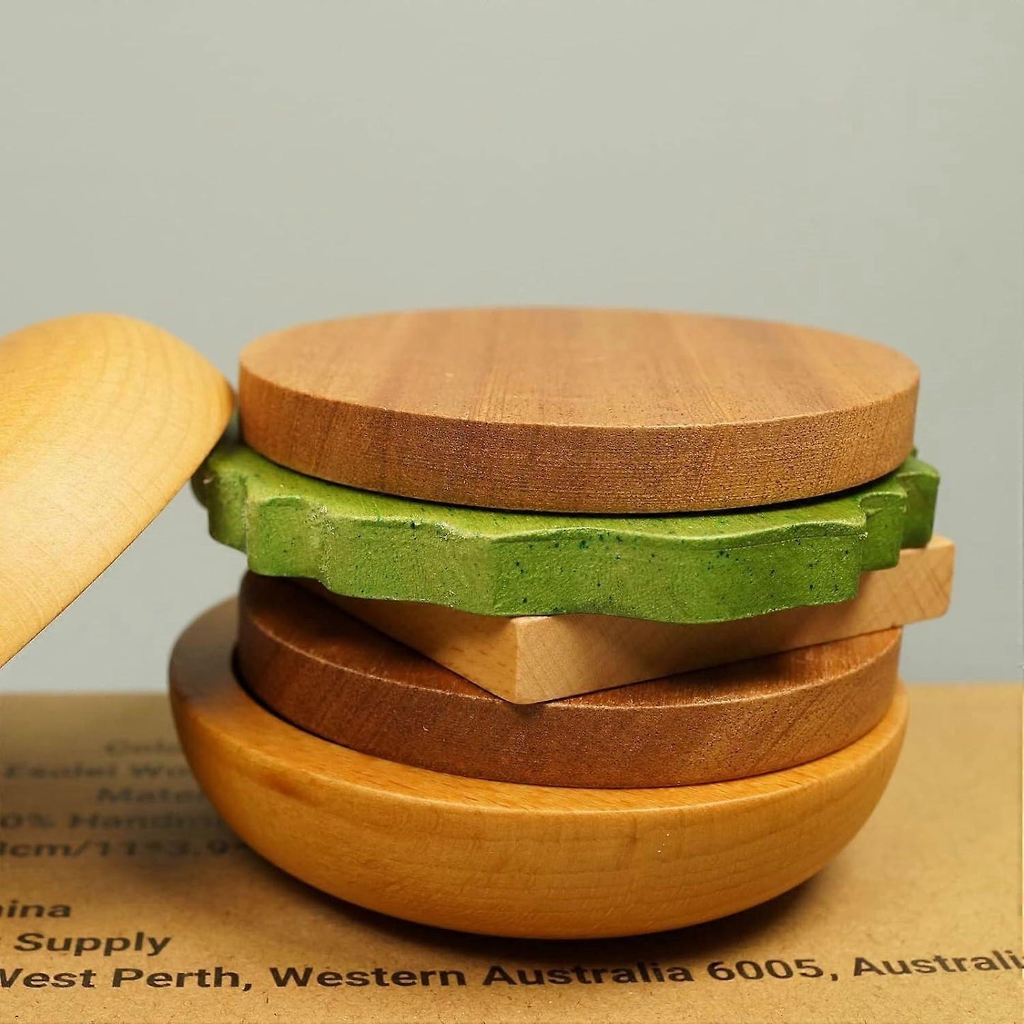Wooden Hamburger Drink Coaster Set Cute Heat Resistant V1263-JX-5450