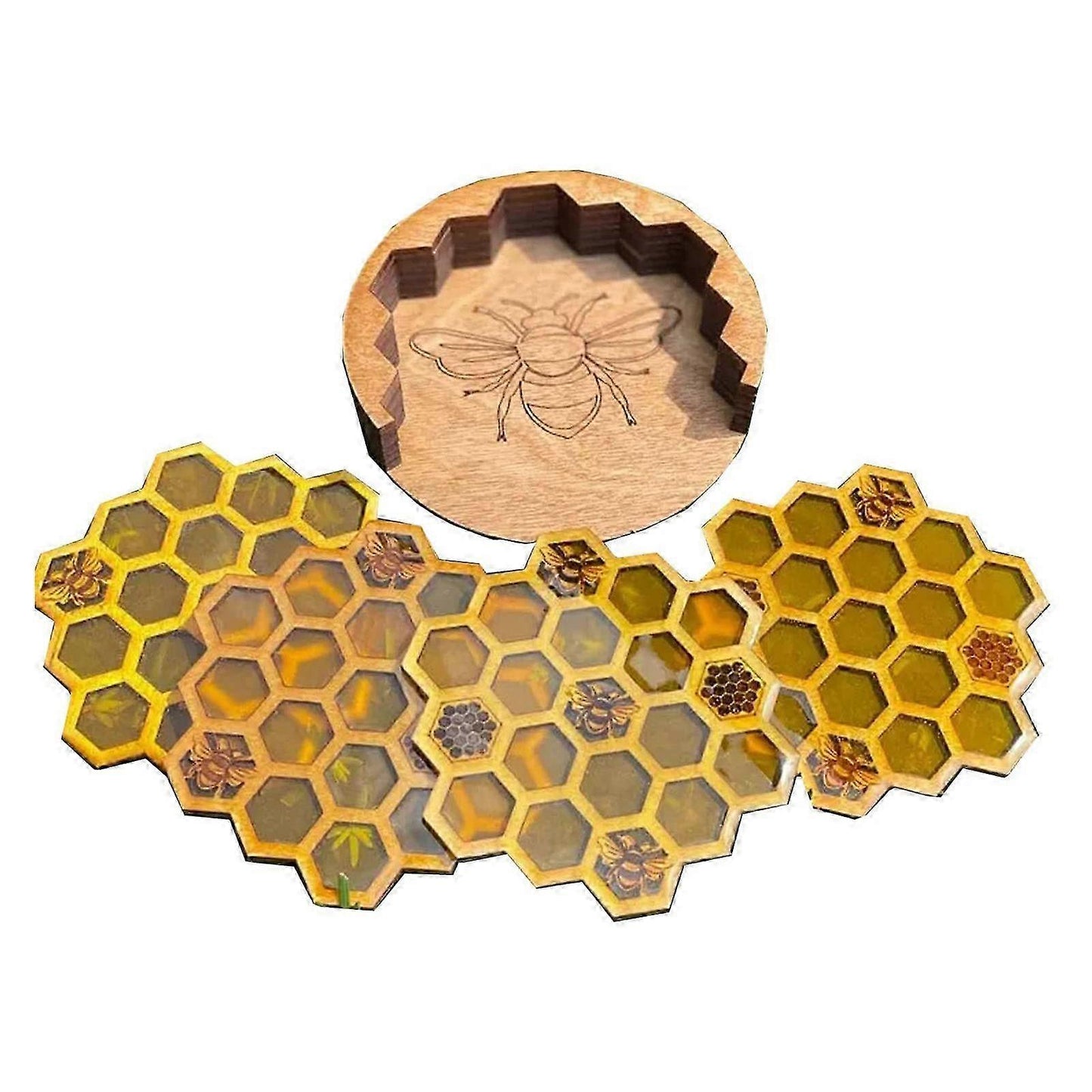 4pcs Wooden Hexagon Honeycomb Drink Coasters Set V1263-JX-5451