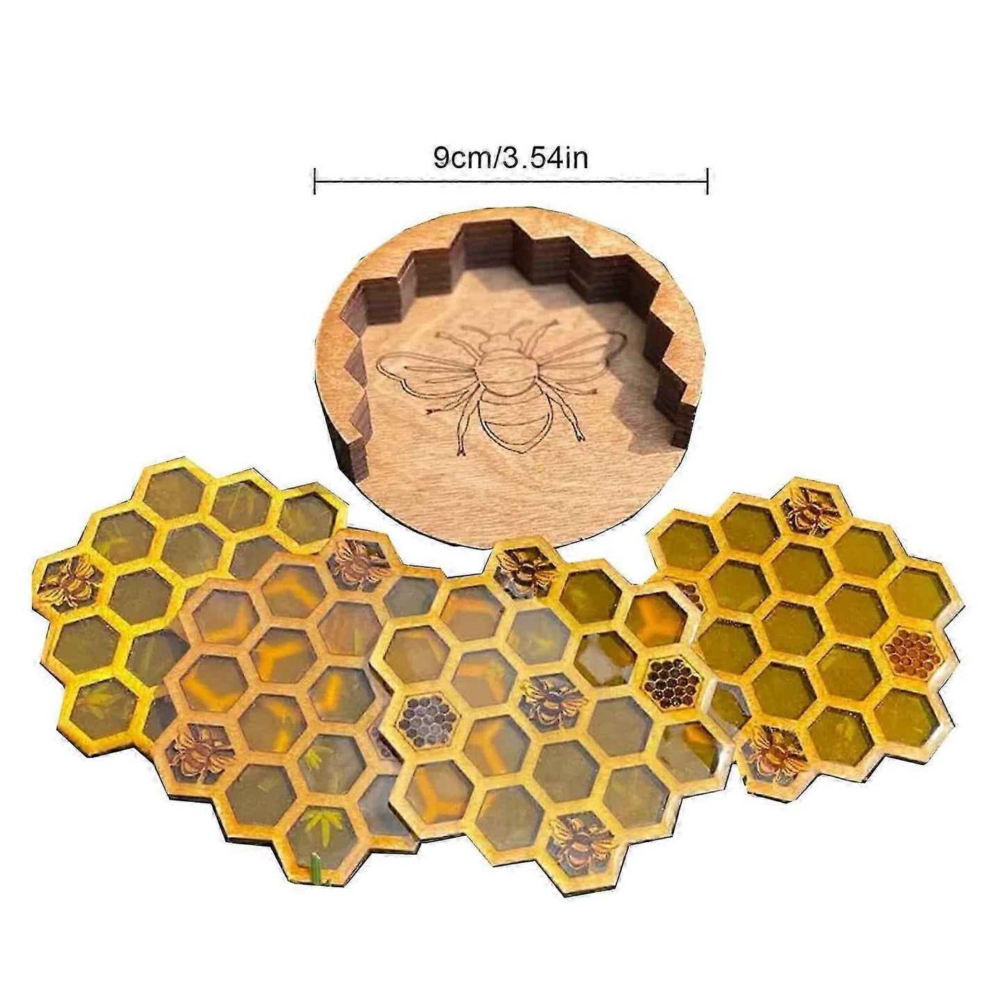 4pcs Wooden Hexagon Honeycomb Drink Coasters Set V1263-JX-5451