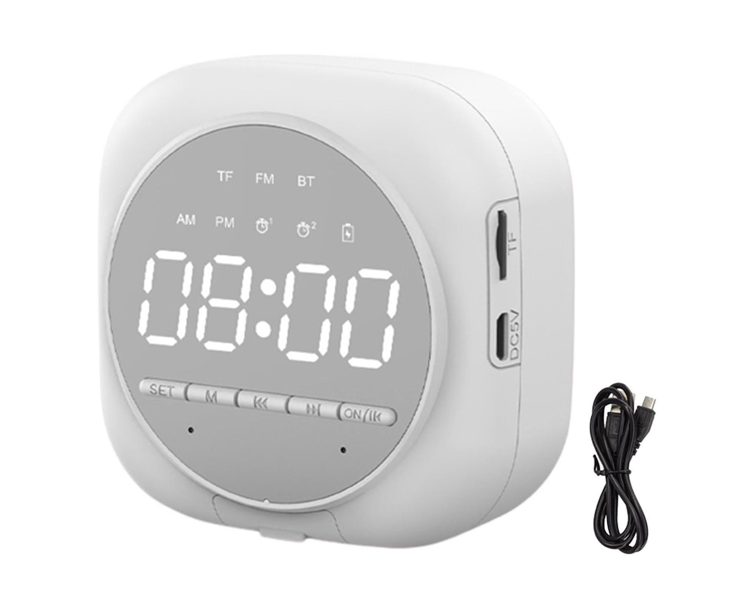 Q12 Bluetooth-compatible 5.0 Multifunctional Alarm Clock Subwoofer Speaker Support TF Card - White V1263-JX-546