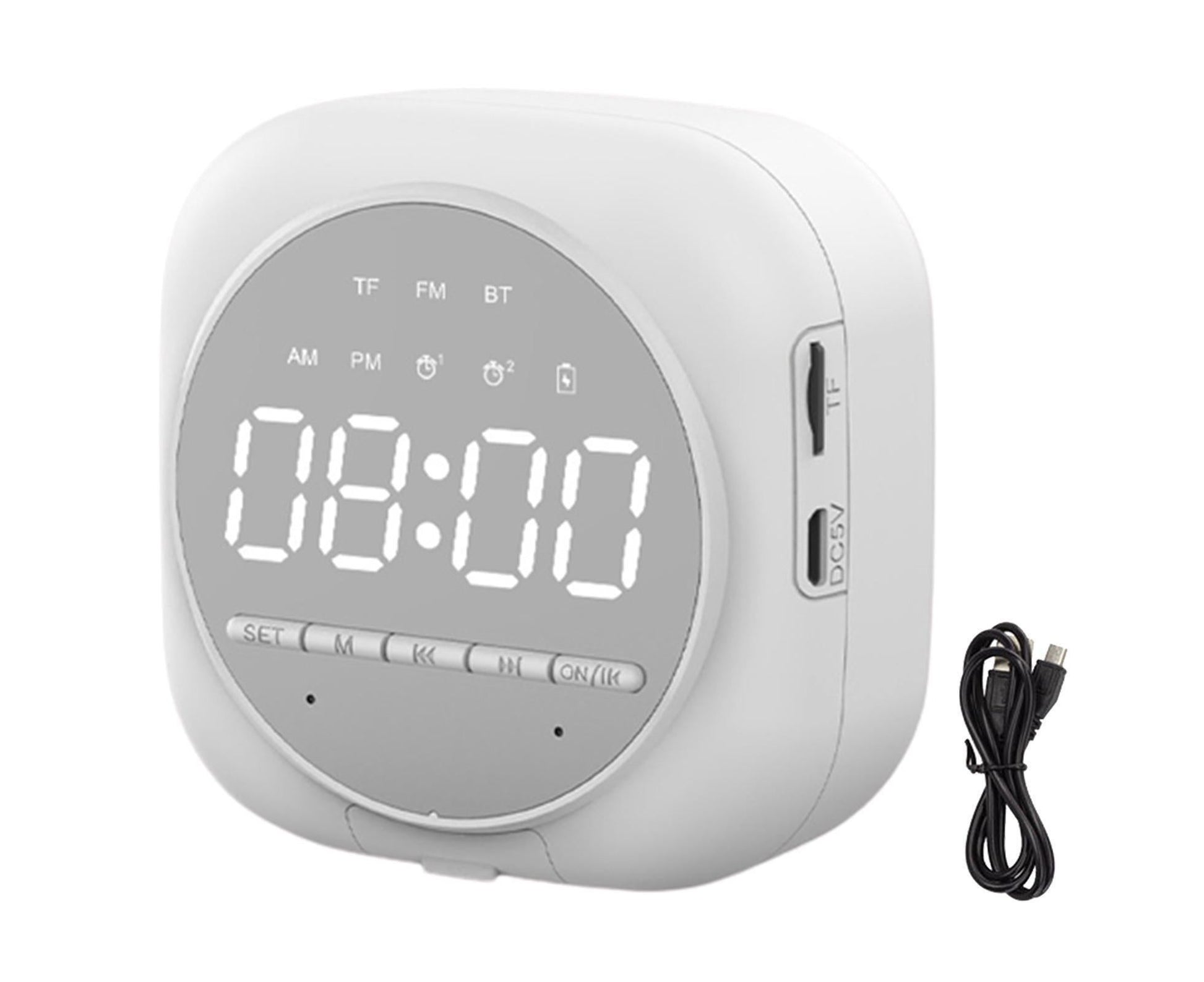 Q12 Bluetooth-compatible 5.0 Multifunctional Alarm Clock Subwoofer Speaker Support TF Card - White V1263-JX-546