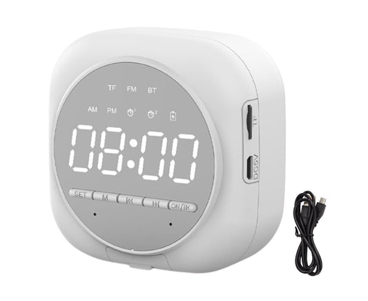 Q12 Bluetooth-compatible 5.0 Multifunctional Alarm Clock Subwoofer Speaker Support TF Card - White V1263-JX-546