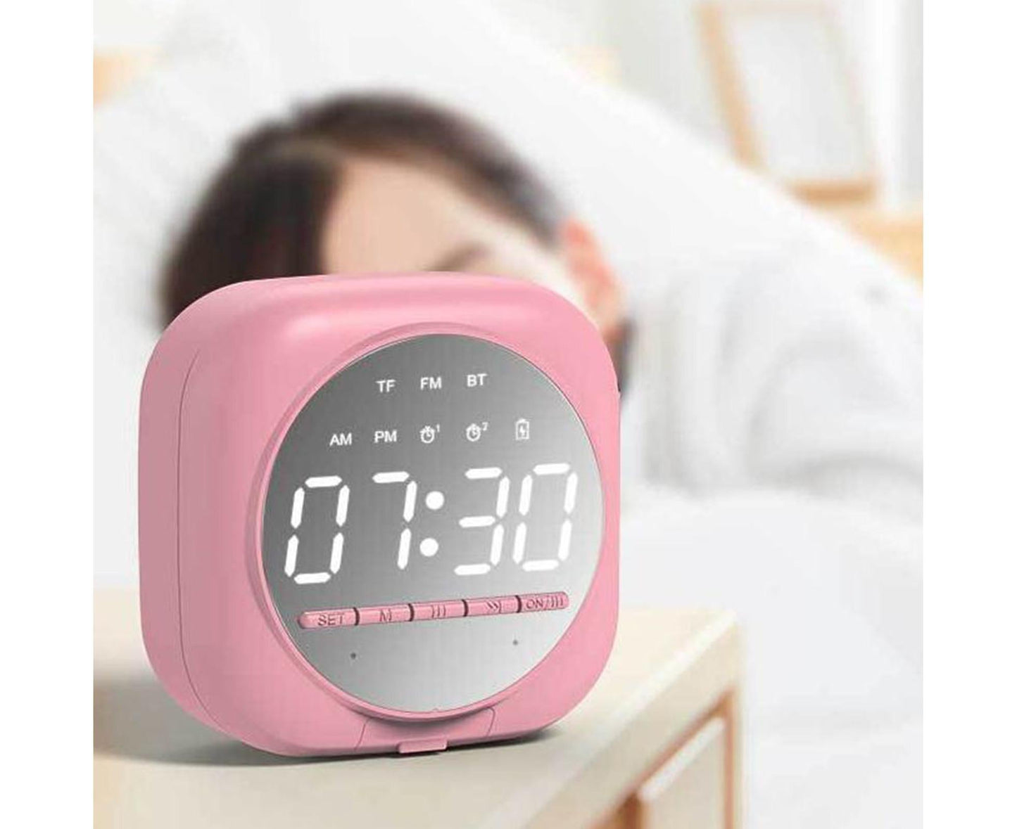 Q12 Bluetooth-compatible 5.0 Multifunctional Alarm Clock Subwoofer Speaker Support TF Card - White V1263-JX-546