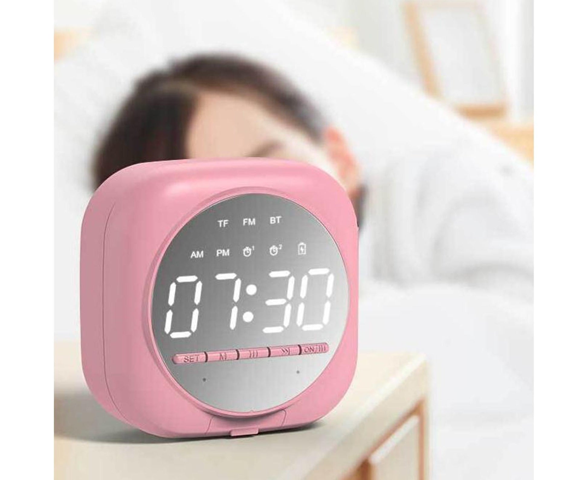 Q12 Bluetooth-compatible 5.0 Multifunctional Alarm Clock Subwoofer Speaker Support TF Card - White V1263-JX-546