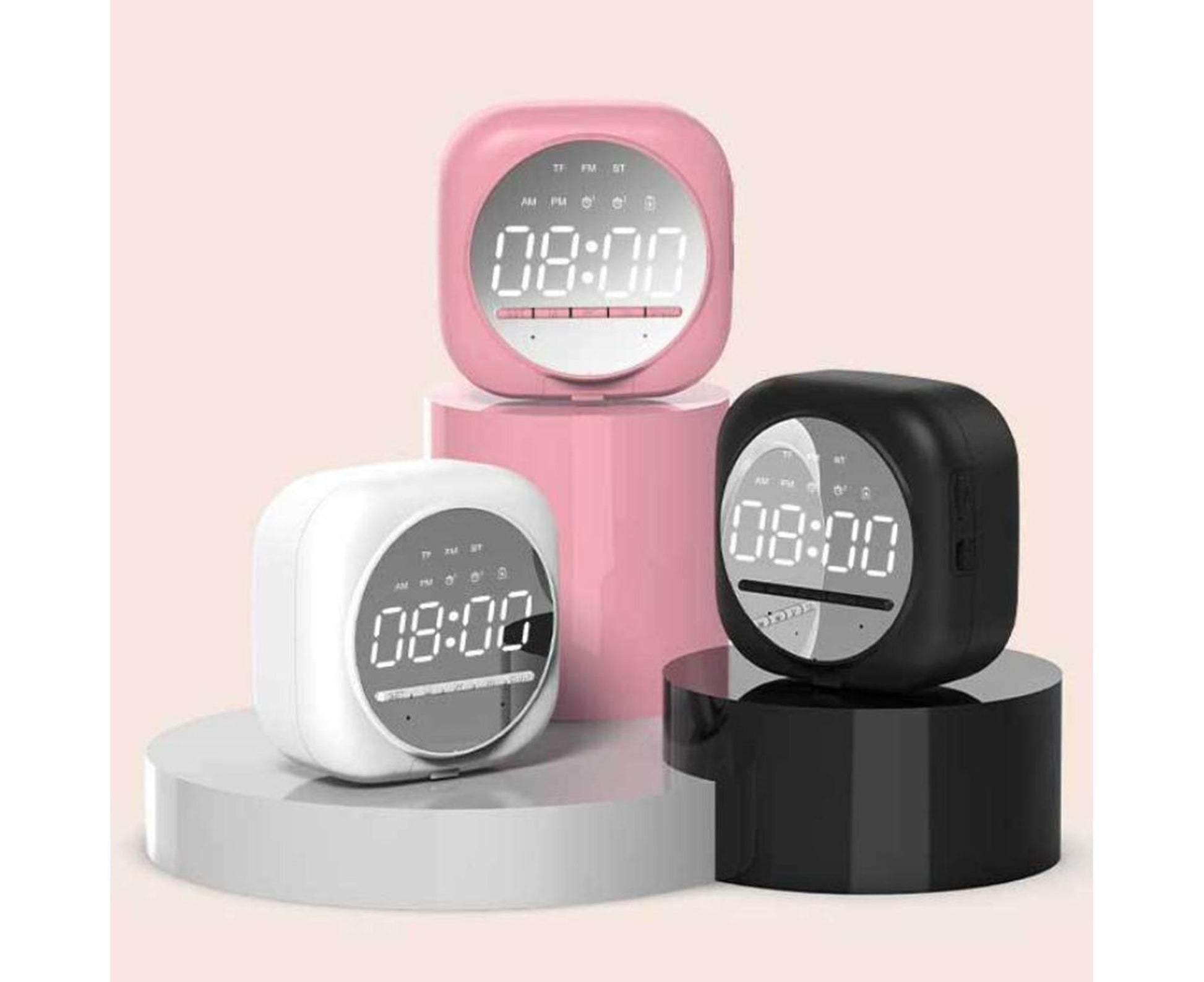 Q12 Bluetooth-compatible 5.0 Multifunctional Alarm Clock Subwoofer Speaker Support TF Card - White V1263-JX-546