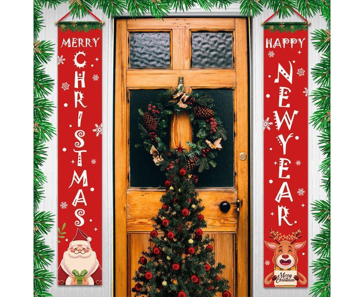 2Pcs/Set Door Hanging Banners Couplets Home Decor Ornaments for Christmas Party-1# V1263-JX-549