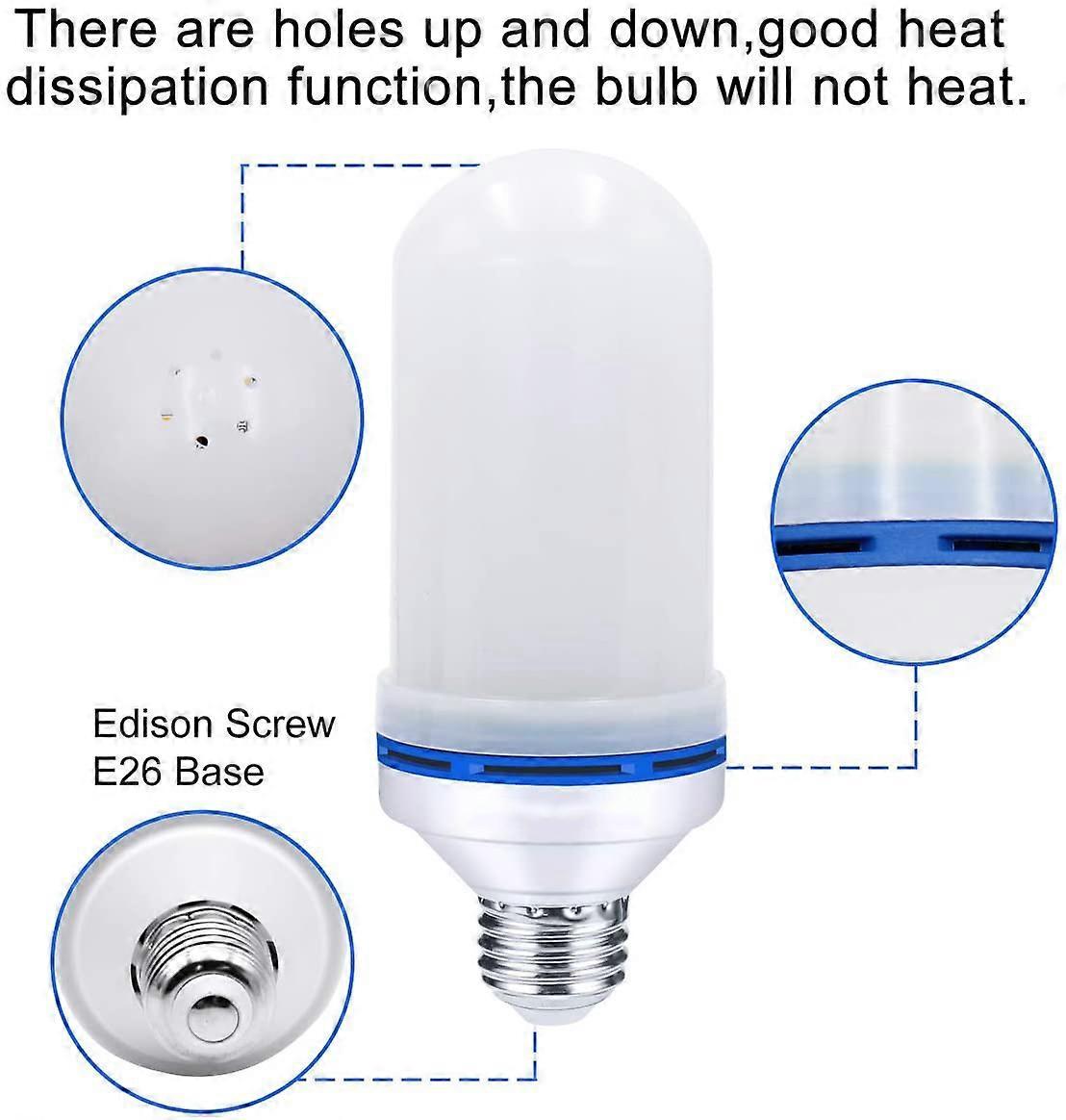 2pcs LED Flame Effect Bulbs 4 Modes E26 Gravity Sensor Flickering Lights V1263-JX-5507