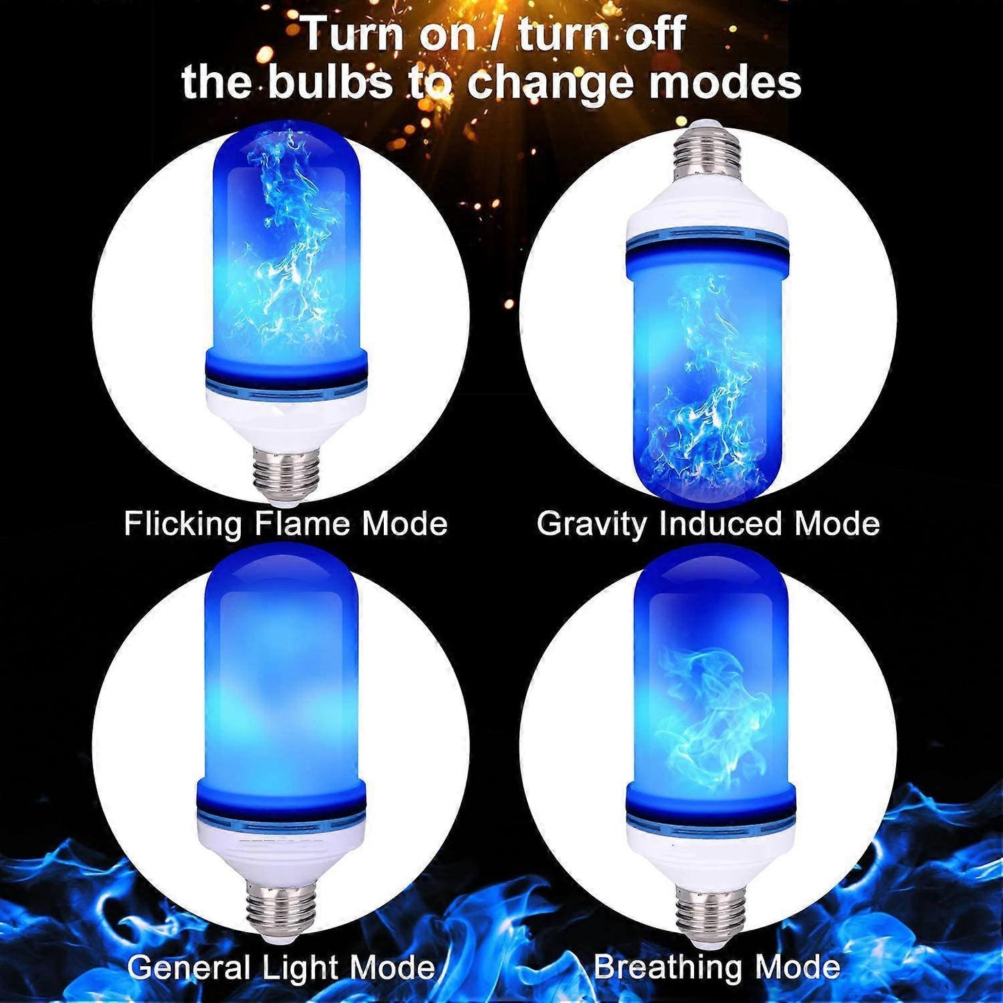 2pcs LED Flame Effect Bulbs 4 Modes E26 Gravity Sensor Flickering Lights V1263-JX-5507