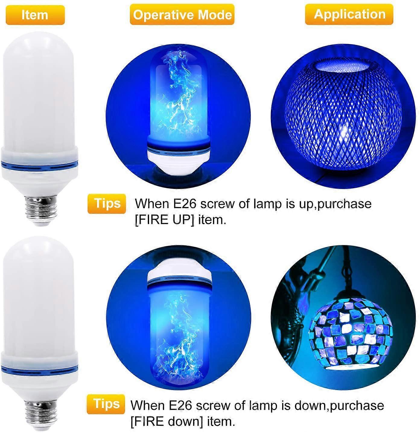 2pcs LED Flame Effect Bulbs 4 Modes E26 Gravity Sensor Flickering Lights V1263-JX-5507