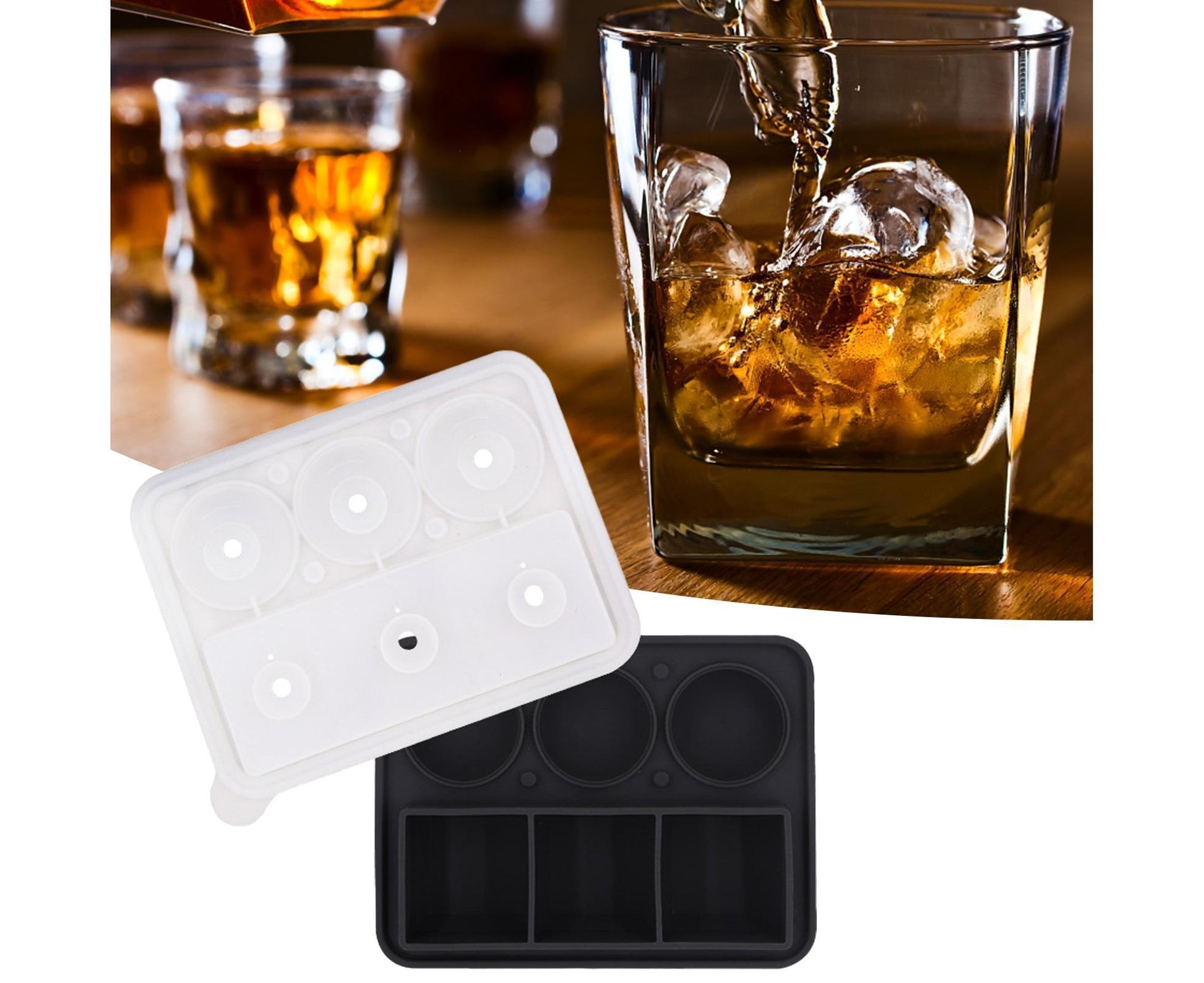 Ice Cube Mold Food Grade Quick Release Silicone Funnel Design Ice Ball Mold for Whiskey-Black V1263-JX-552