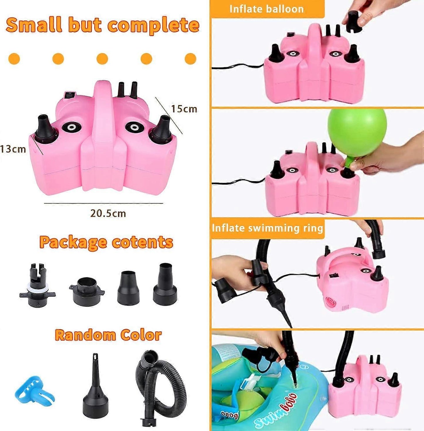 Electric Balloon Pump Double Nozzle Air Inflator for Balloons & Inflatable Beds V1263-JX-5523