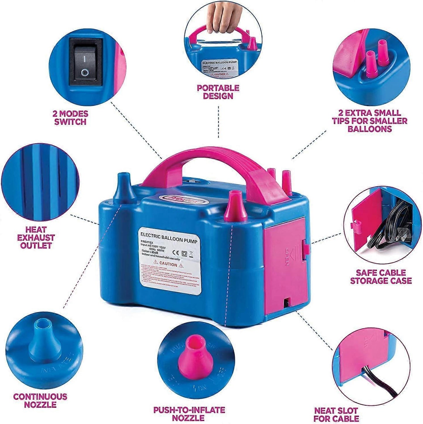 Premium Electric Balloon Pump Double Nozzle Helium-Free Inflator for Parties V1263-JX-5535