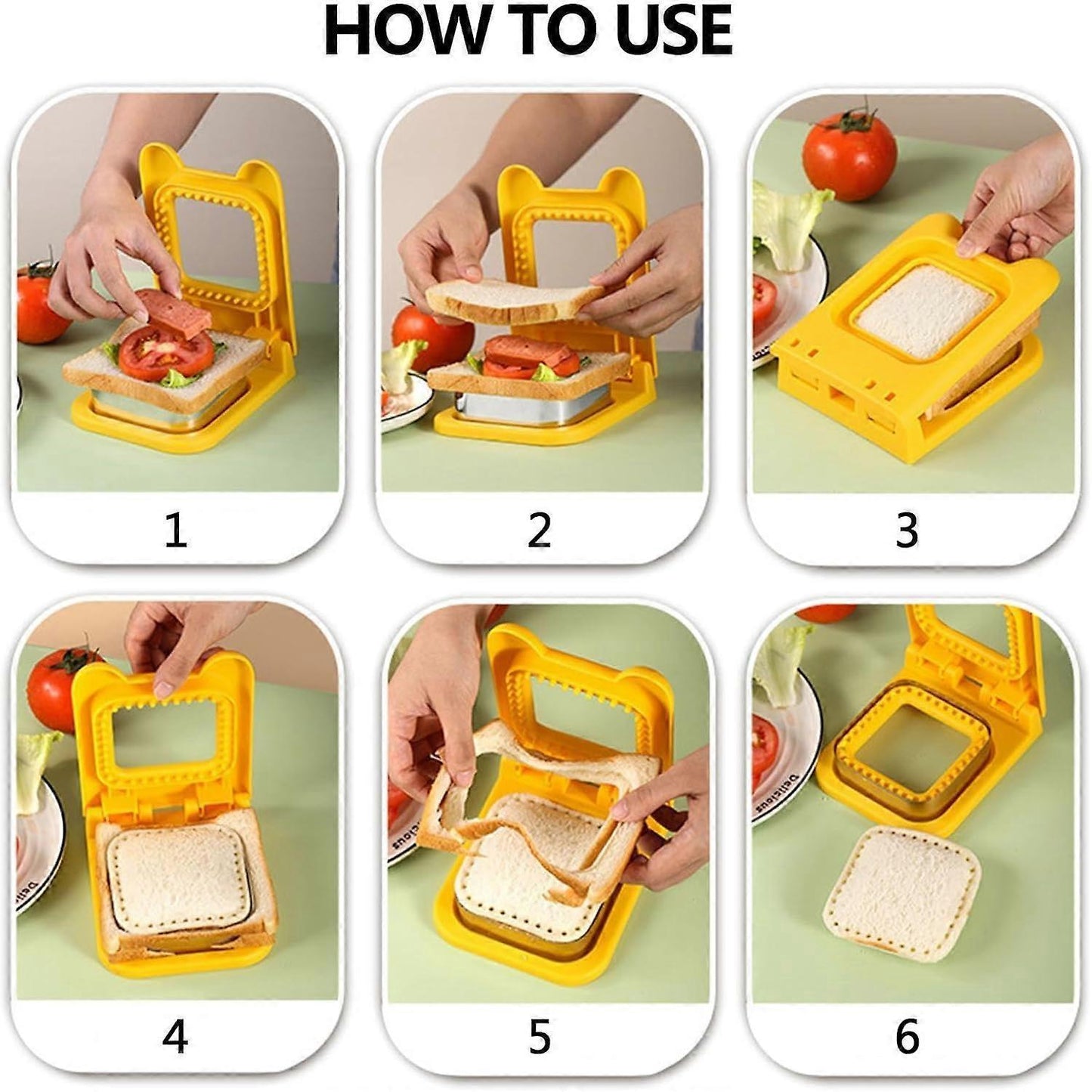 Sandwich Cutter and Sealer Yellow Crustless Bread Pancake Maker for Babies V1263-JX-5542