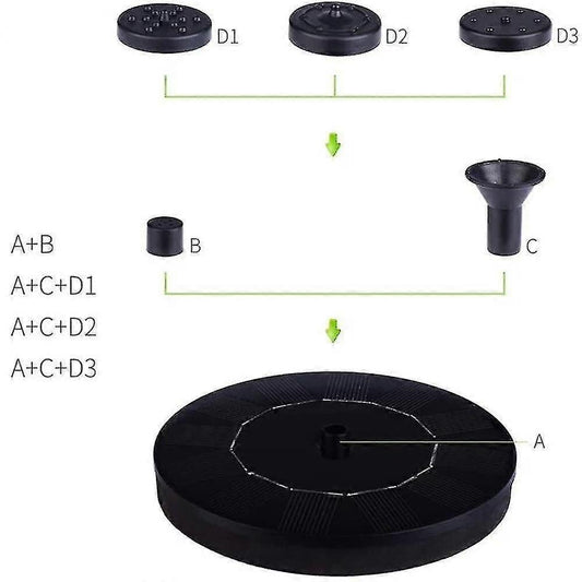 Solar Water Fountain with Nozzles Outdoor Garden Decor V1263-JX-5561