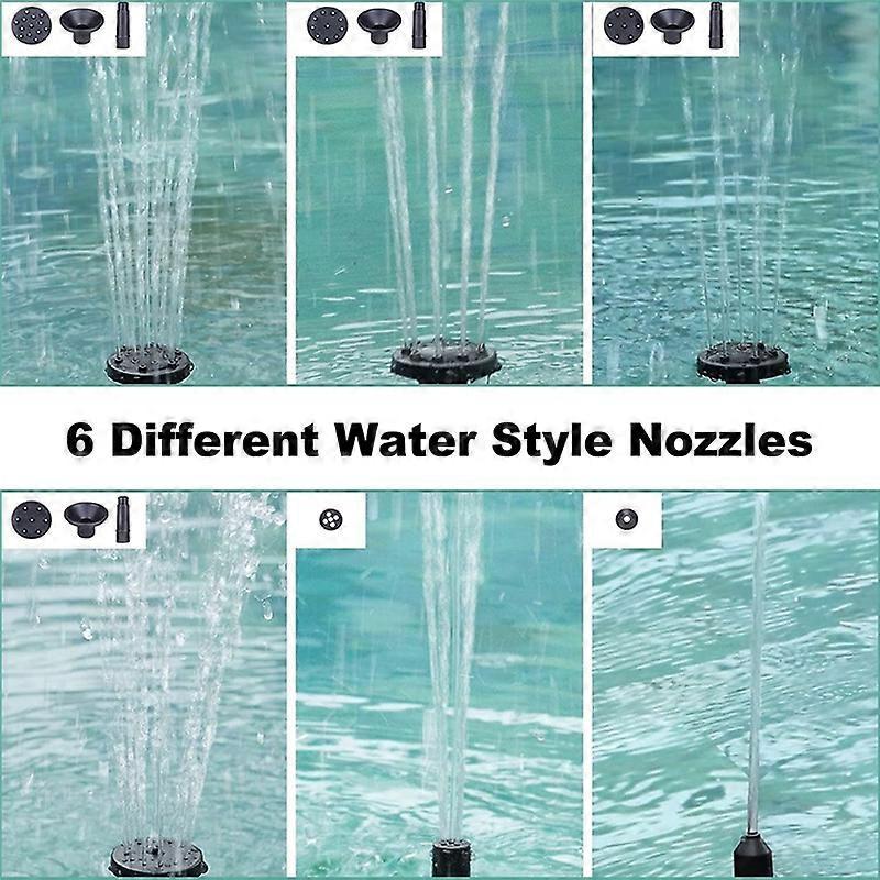 6.3in Solar Fountain Pump with 6 Nozzles for Bird Bath Garden V1263-JX-5565