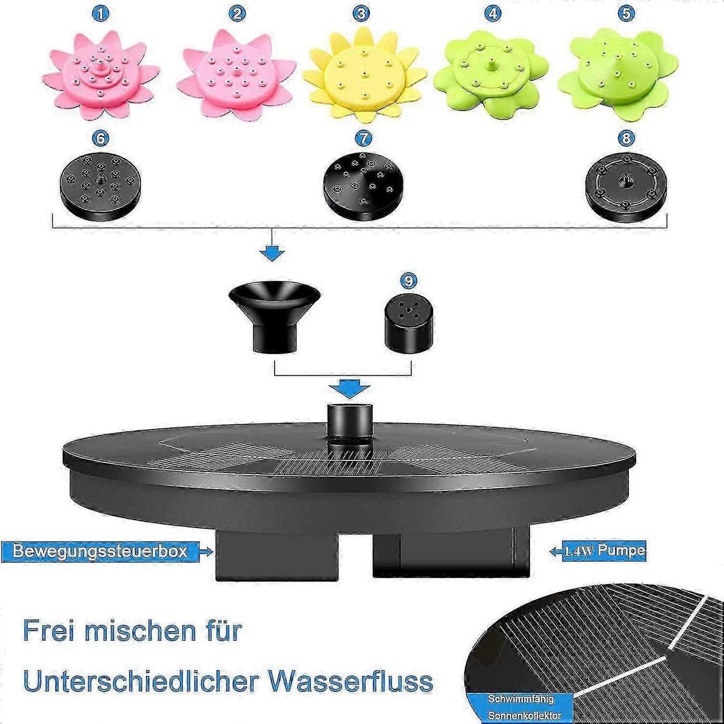 9 Effect Solar Fountain Pump with Multiple Spray Patterns V1263-JX-5573
