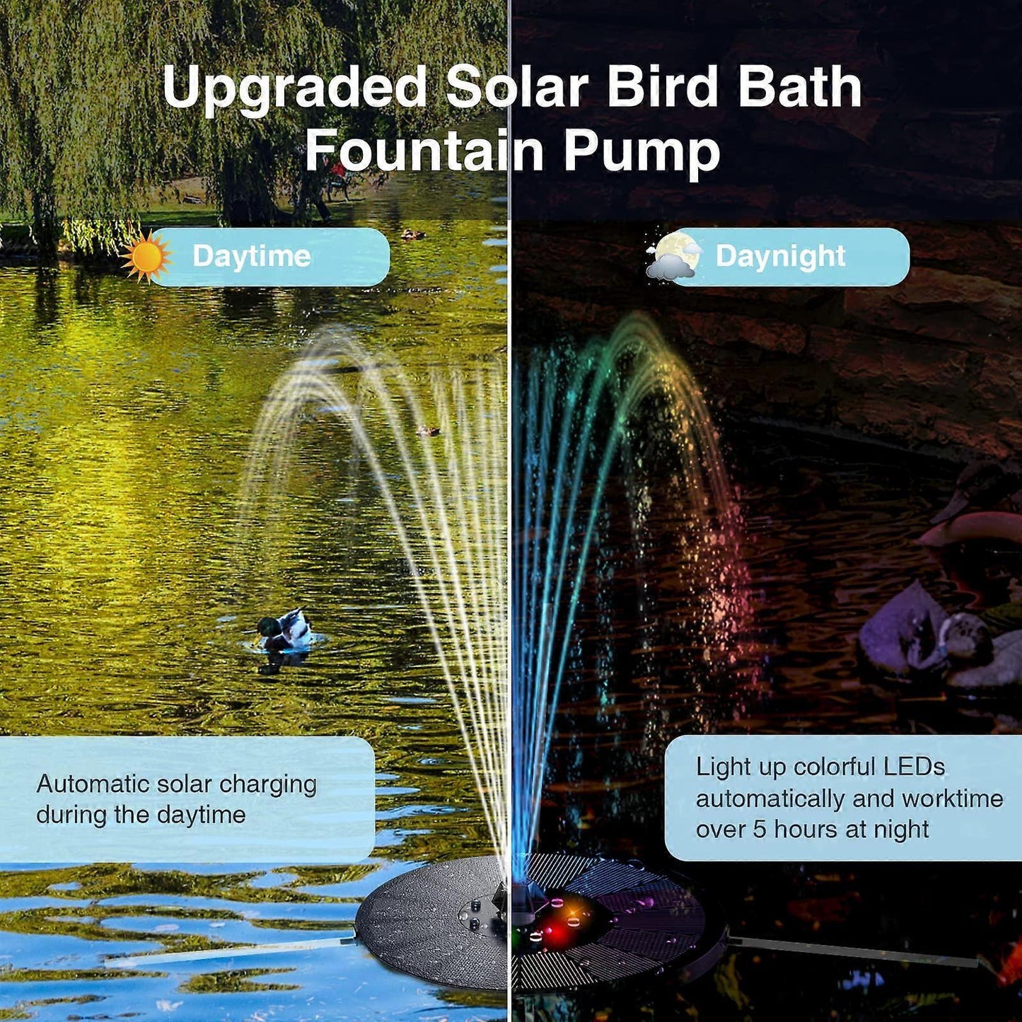 Solar Water Fountain with 8 Jet Lights Floating Solar Pump V1263-JX-5575