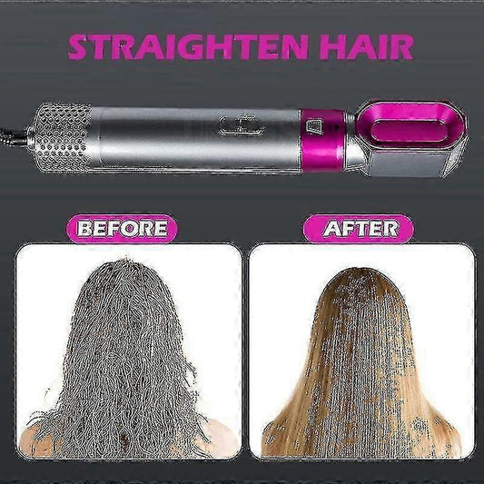5-in-1 Hair Dryer Curler Straightener Blow Dryer Brush Pink V1263-JX-5609