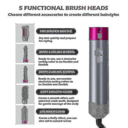 5-in-1 Hair Dryer Brush Curler Straightener Styling Tool V1263-JX-5618