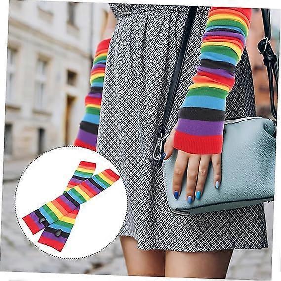 Rainbow Stripe Cooling Arm Sleeves UV Protection Sunblock Running V1263-JX-5623